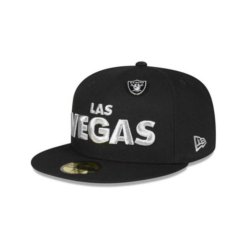 NFL Las Vegas Raiders Pin Leather 59Fifty Fitted (YSW5177) - Black New Era Caps